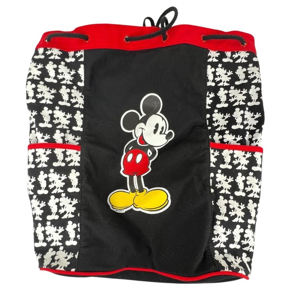 Disney Mickey‎ Mouse Black Red Drawstring Backpack Side Pockets Adjustable Strap